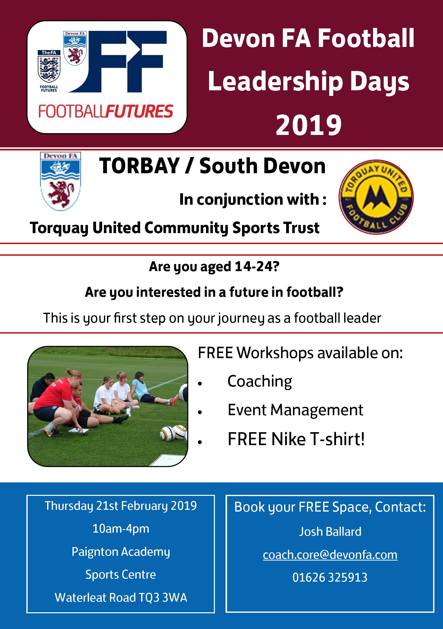 Free Football Leadership Days for 1425 Year Olds Devon FA