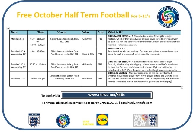 FA Skills October Half Term Timetable