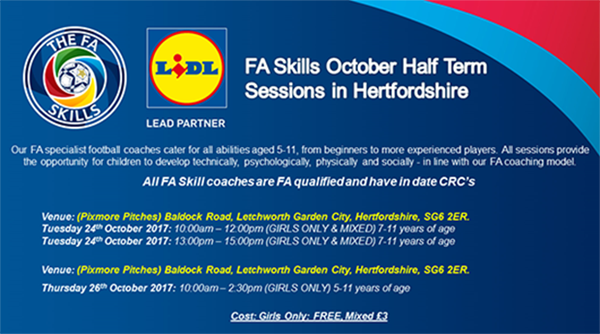 FA Skills October Half Term Sessions in Hertfordshire
