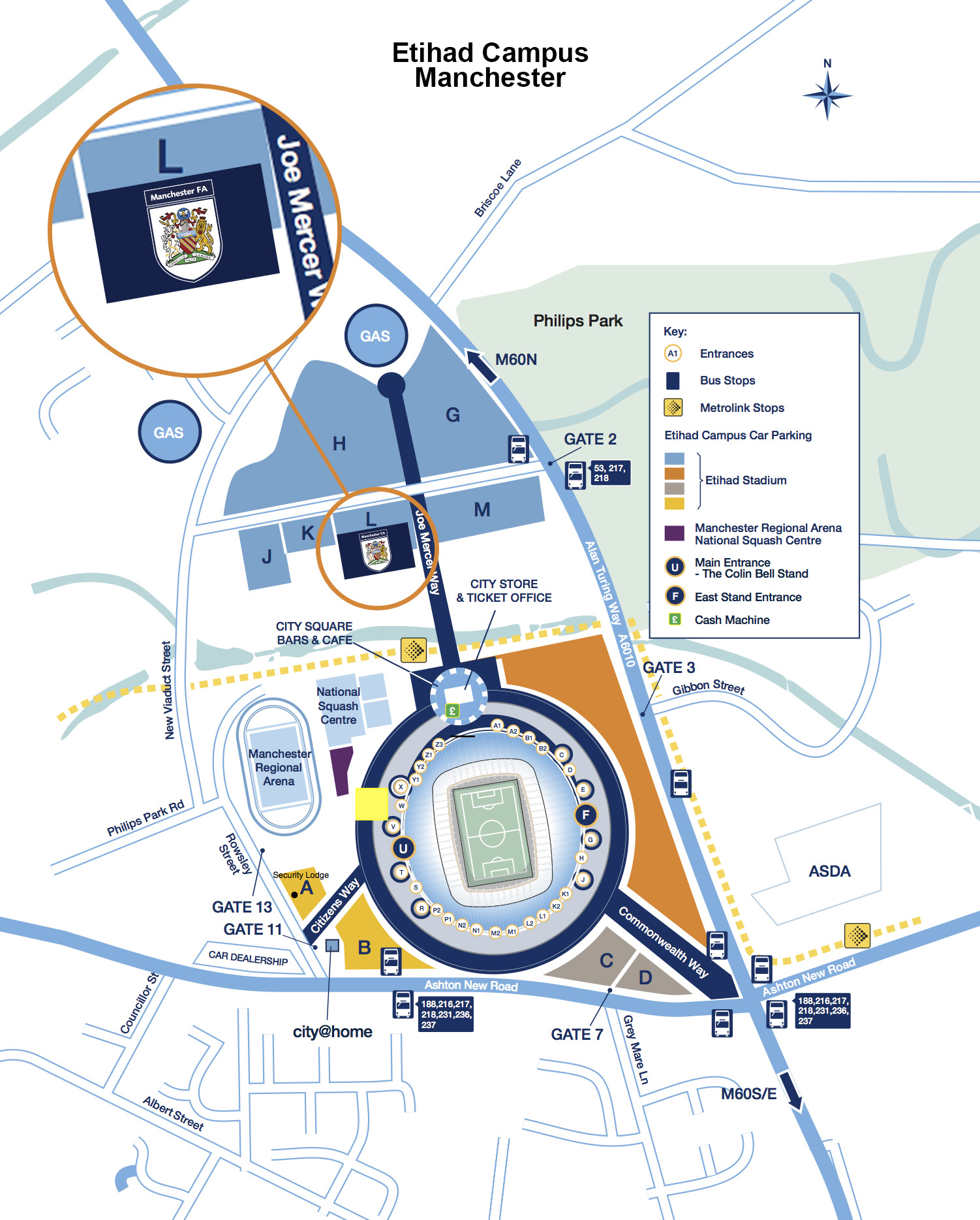 A detailed map of where the Manchester FA offices are located on the Etihad Campus.
