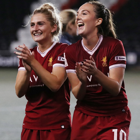 (l-r) Liverpool duo Laura Coombs and Caroline Weir