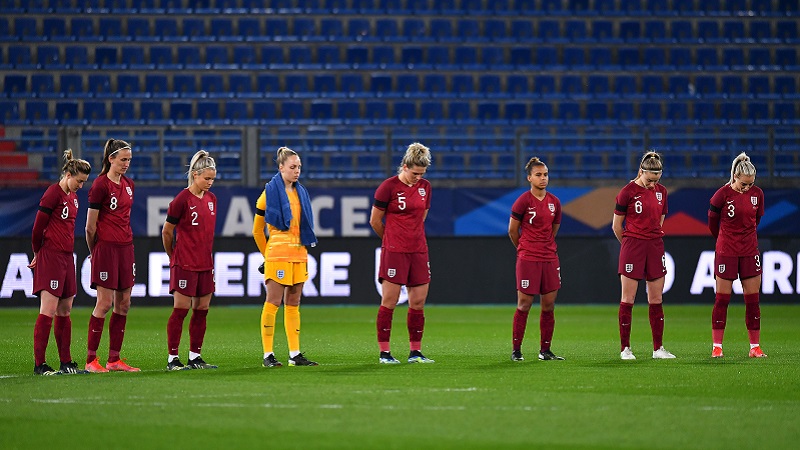As a mark of respect at the passing of His Royal Highness The Prince Philip, Duke of Edinburgh, black armbands were worn by the Lionesses players while a minute’s silence was observed before the match. 