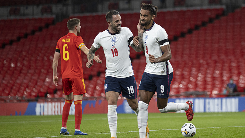England's Dominic Calvert-Lewin celebrates his goal against Wales