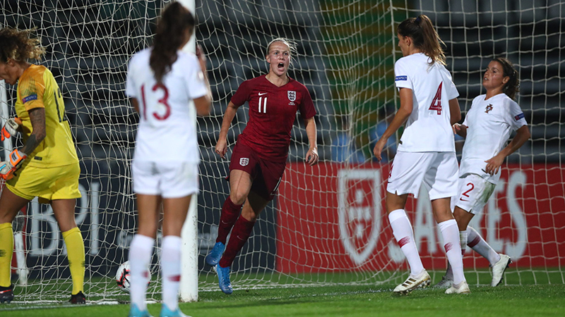 England's Beth Mead scores against Portugal