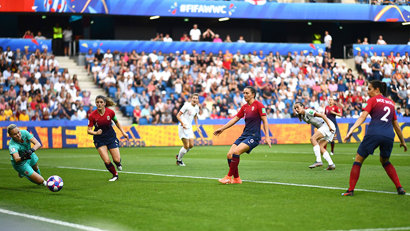 Jill Scott scores against Norway in the World Cup quarter final