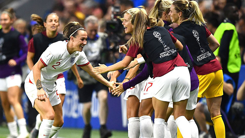 Lucy Bronze celebrates her strike against Norway at the 2019 World Cup