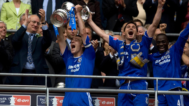 Chelsea captain John Terry lifts The FA Cup at Wembley in 2007