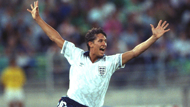 Gary Lineker celebrates scoring against West Germany in the semi-final of the 1990 World Cup