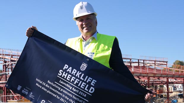 FA Chairman Greg Dyke visits the site for the first football hub in Sheffield