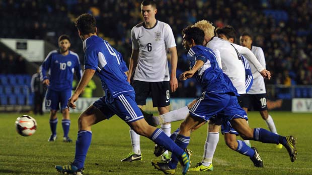Will Hughes shoots home for England Under-21s against San Marino.