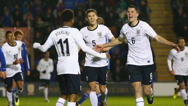 England Under-21s defender Michael Keane celebrates his goal against San Marino.