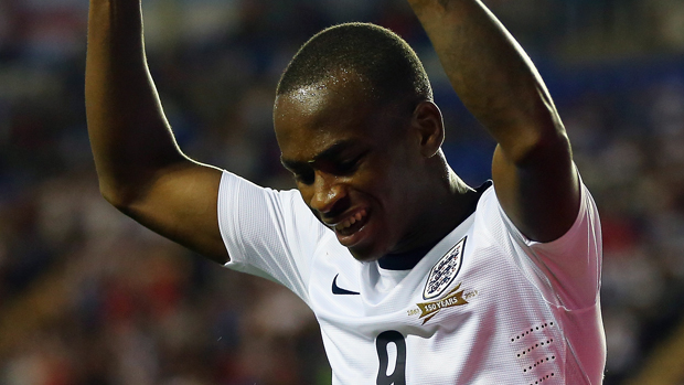 Berahino celebrates his first goal for England Under-21s