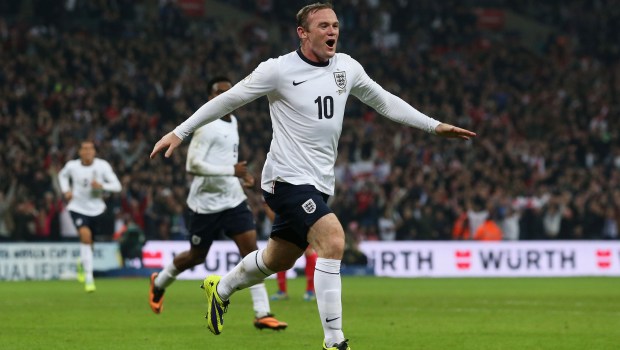 Wayne Rooney celebrates after scoring against Poland