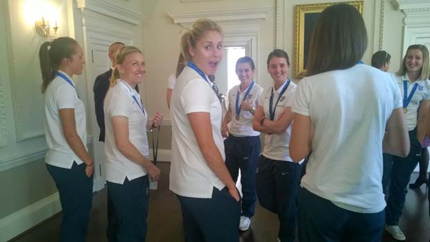 England skipper Steph Houghton shows her delight during visit to Kensington Palace.