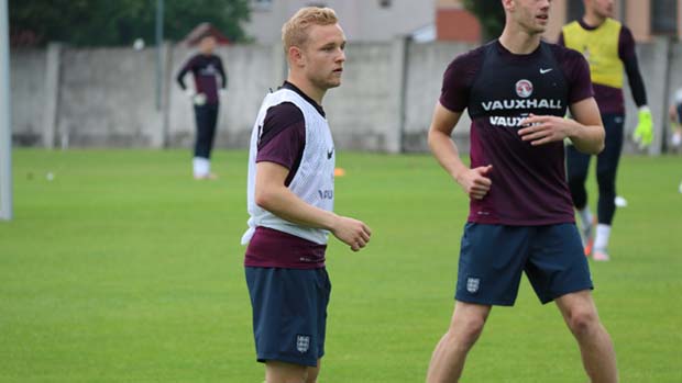 Alex Pritchard training with England Under-21s in Olomouc, Czech Republic.
