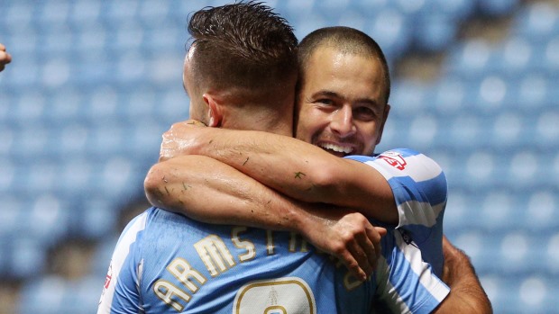Adam Armstrong and Joe Cole celebrating a goal on Tuesday evening