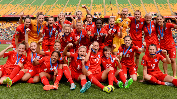 England Women pose with their bronze medals