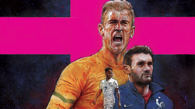 An illustration of Hart and Lloris, by artist Dave Merrell, appears on the cover of England v France programme