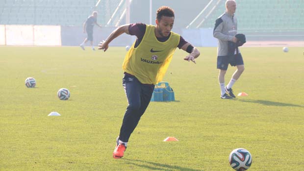 England Under-21s midfielder Lewis Baker trains in Sarajevo