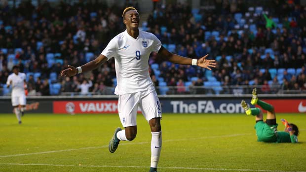 England U19s striker Tammy Abraham celebrates his goal against Japan