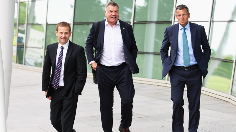 Dan Ashworth and Martin Glenn flank new England manager Sam Allardyce on his first day