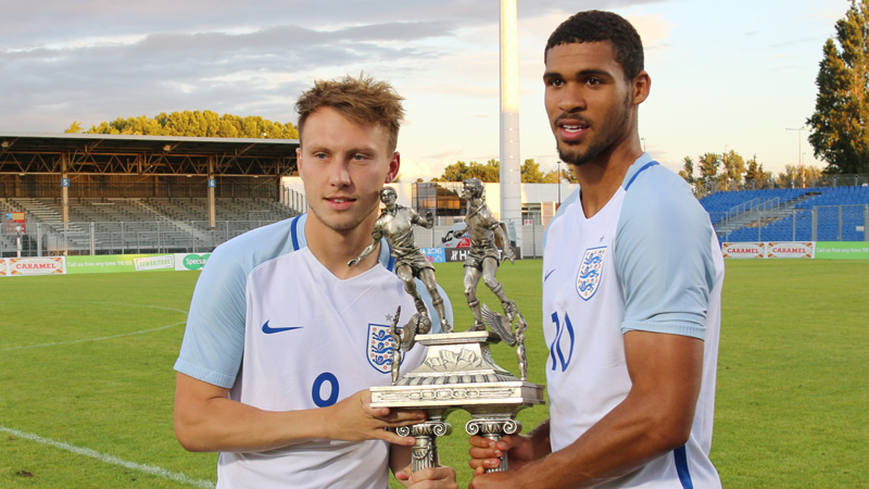 Cauley Woodrow and Ruben Loftus-Cheek with the Toulon trophy