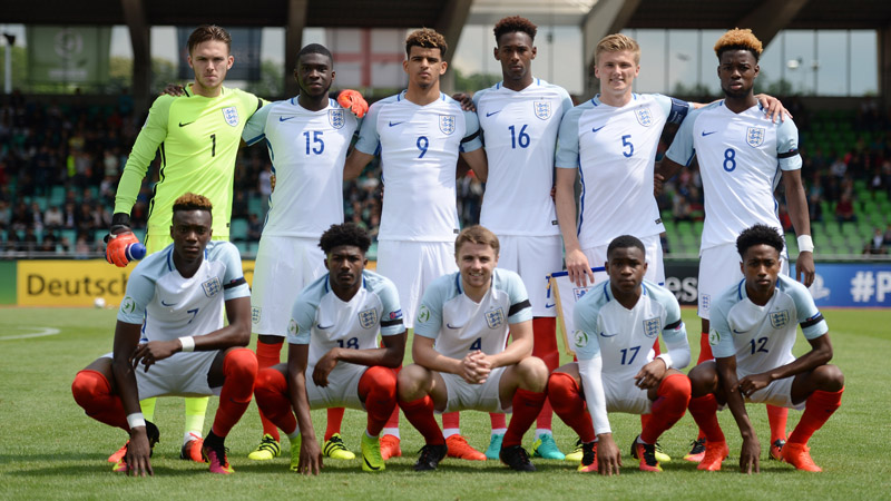 England Under-19s line-up to face the Netherlands in Ulm