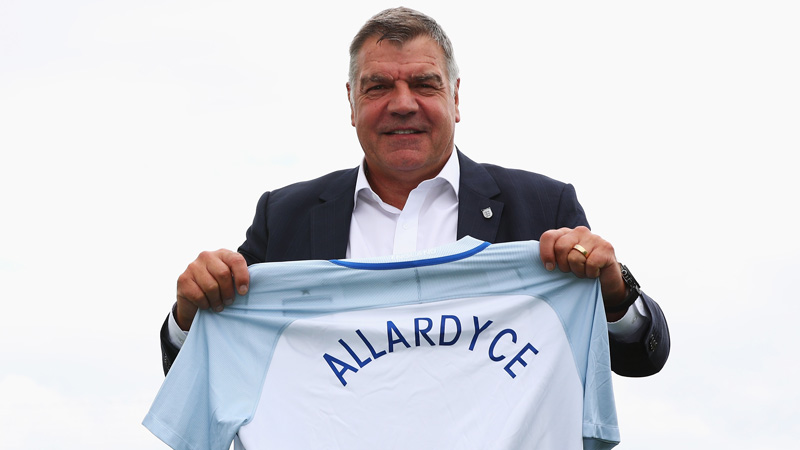 England manager Sam Allardyce with his first Three Lions shirt