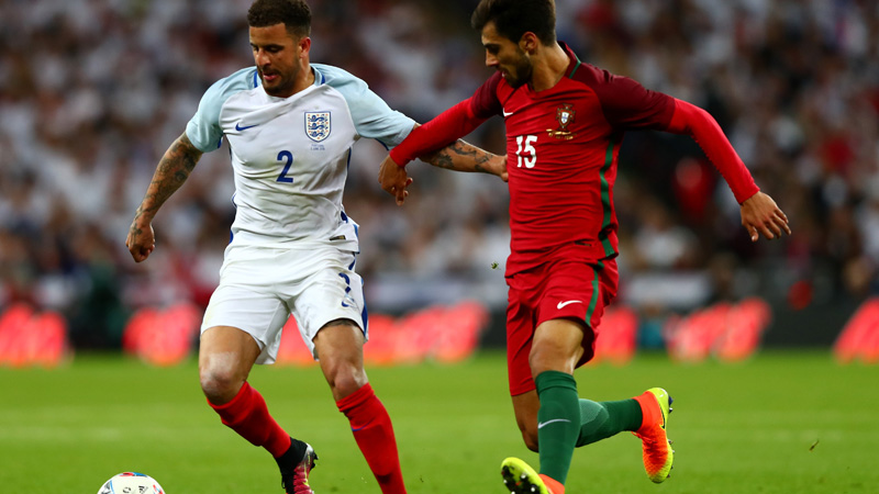 England defender Kyle Walker in action against Portugal at Wembley Stadium.
