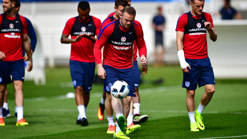 England captain Wayne Rooney in training at Chantilly ahead of the game with Iceland.