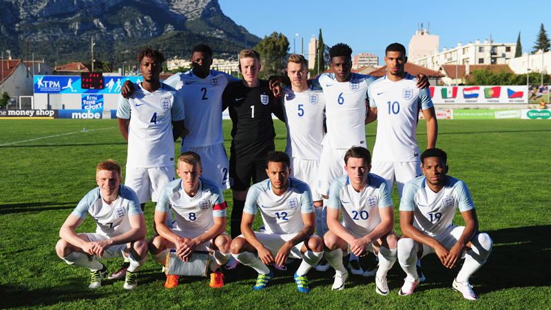 The England Under-21s line-up to face Portugal in Toulon