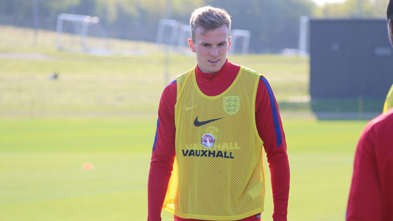 Rob Holding during his first training session with England Under-21s at St. George