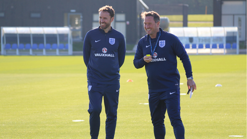 England Under-21s head coach Gareth Southgate and assistant coach Steve Holland