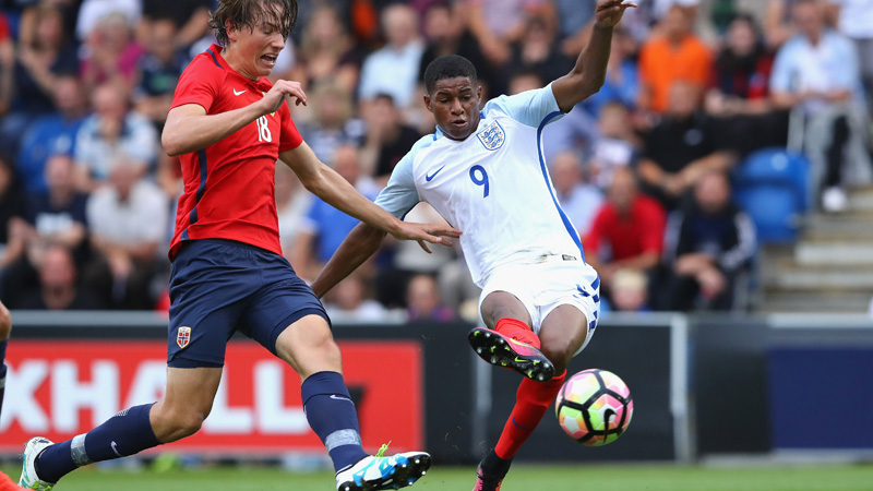 Marcus Rashford scores on his England Under-21s debut against Norway