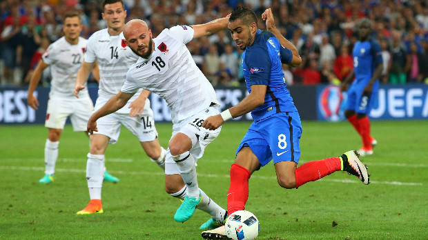 Dimitri Payet uses a neat change of direction to create enough room to score France