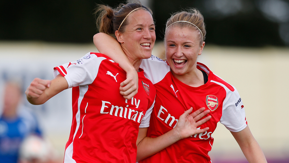 Casey Stoney with Arsenal team-mate Leah Williamson