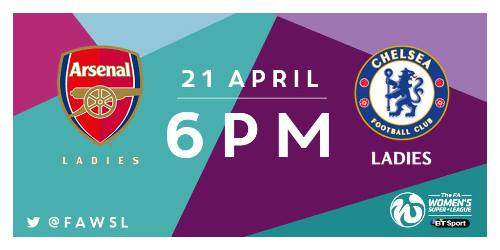 The kick-off between Arsenal and Chelsea in The FA WSL 1 is now 6pm