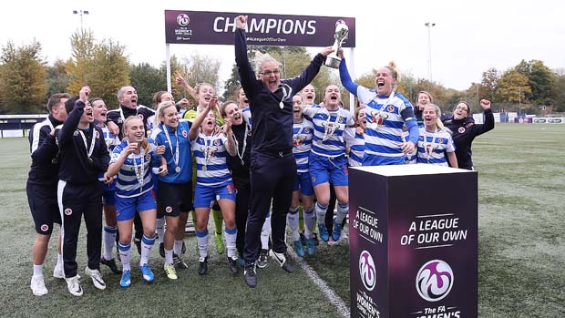Reading celebrate winning the FA WSL 2 title and promotion to WSL 1