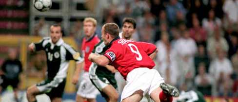 Alan Shearer scores his 29th goal for England against Germany at Euro 2000.
