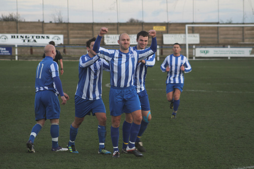 Whitley Bay striker Paul Chow celebrates scoring against Bridlington