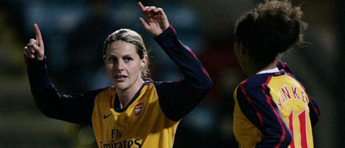 Kelly Smith celebrates one of her three goals