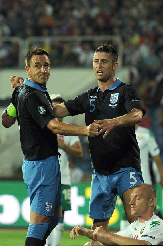 Gary Cahill is congratulated by John Terry on his goal.
