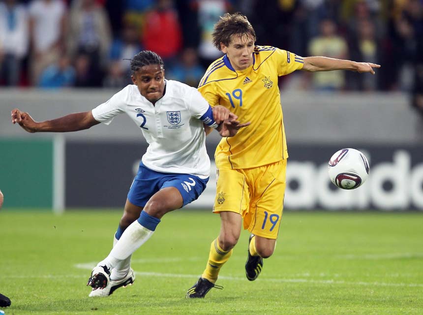 Michael Mancienne in action against Ukraine.