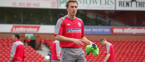 Mark Noble trains at the City Ground ahead of the match against France.