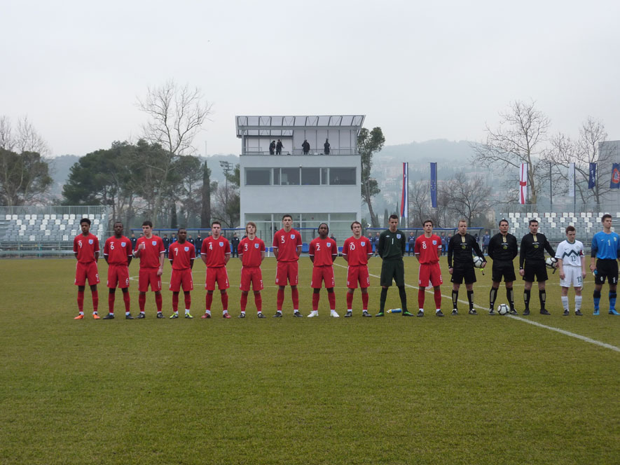 England U16s line up ahead of their friendly against Slovenia.