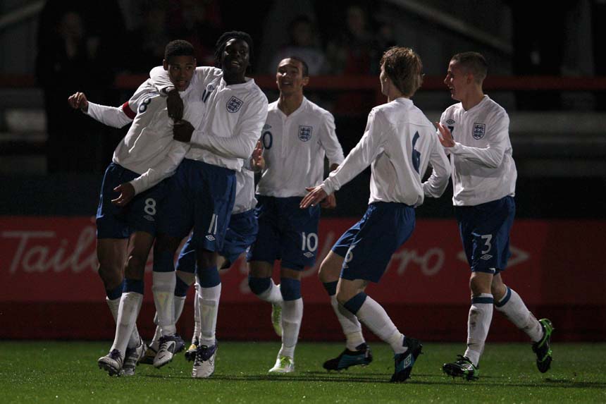 England's players celebrate skipper Ruben Loftus-Cheek's goal against Wales.