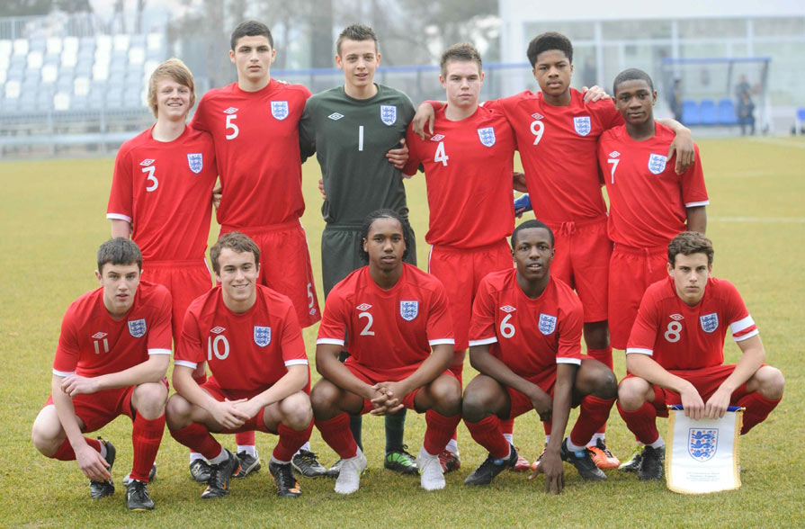 The England U16 team pose for a photograph ahead of their match against Slovenia in Koper.