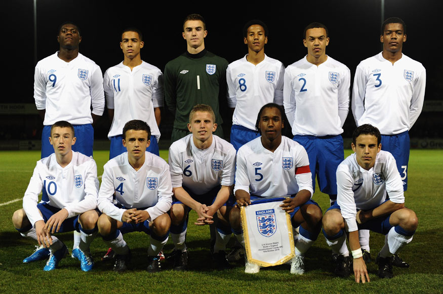 The England U16 team line up before their game against Wales in October 2010.