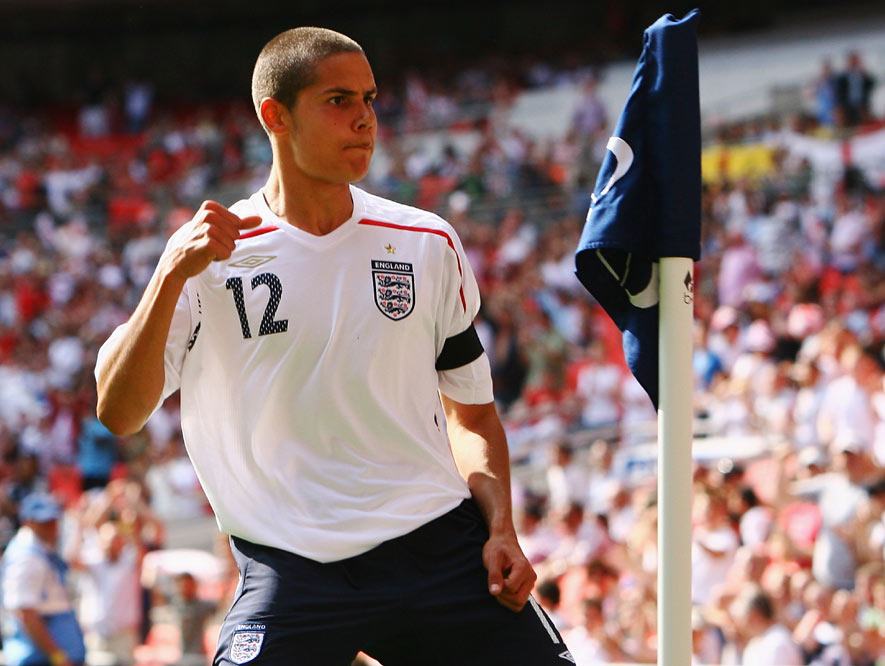 Jack Rodwell celebrates his goal for the U16s against Spain at Wembley in April 2007.
