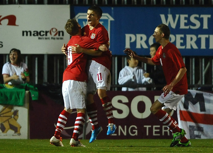 Declan John (No.11) celebrates one of his two successful penalties against England in the Victory Shield.